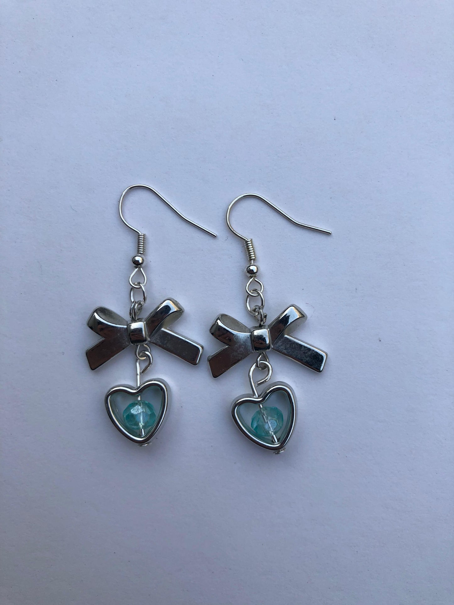 Blue Heart Bow Earrings