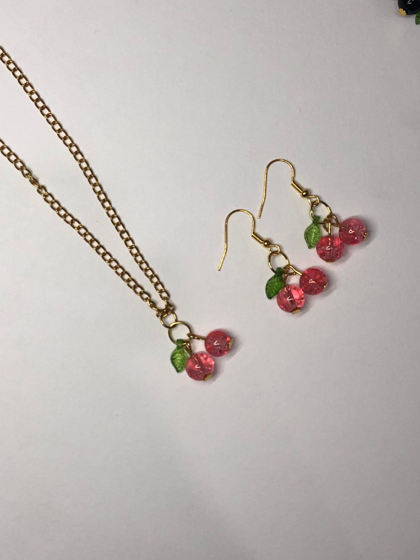Cherry Pendant and Earrings (pair)