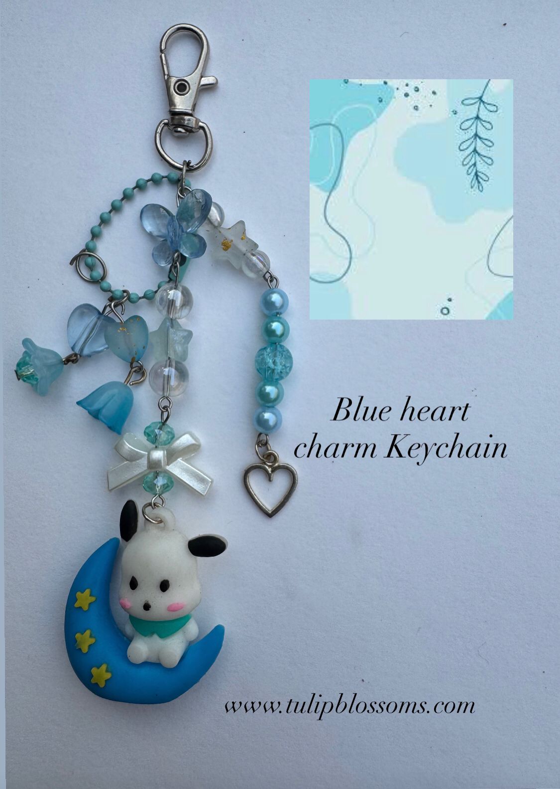 Blue Heart Charm Keychain