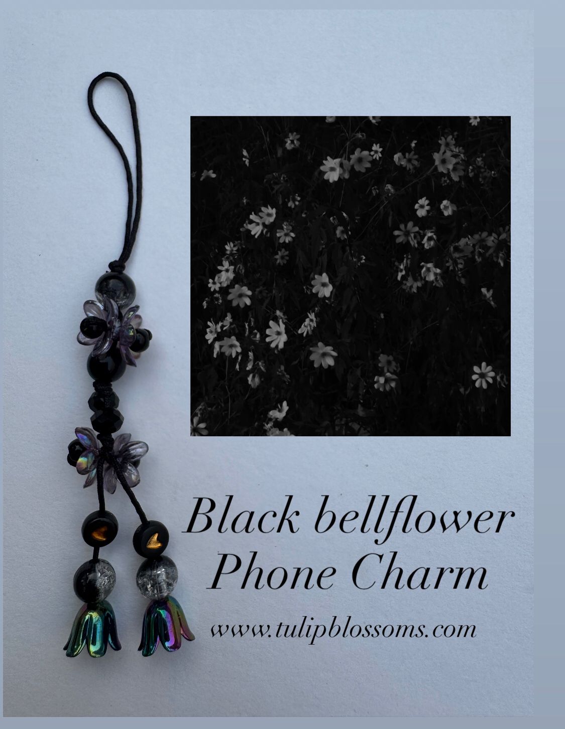Black Bellflower Phone Charm
