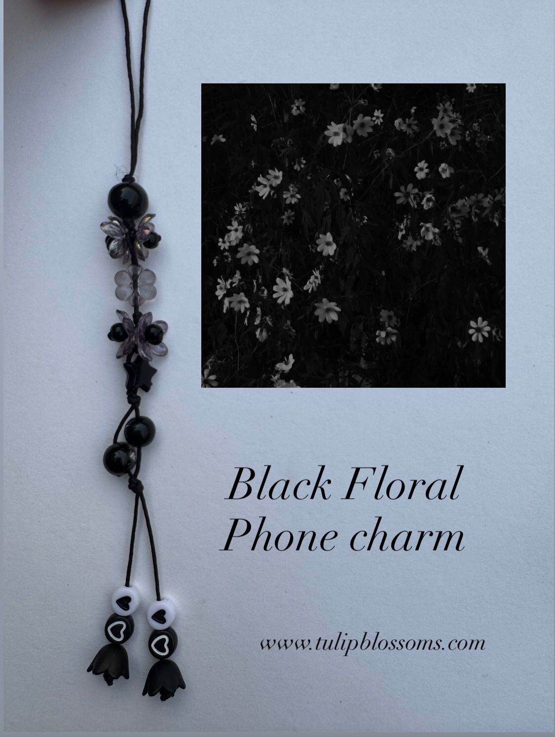 Black Floral Phone Charm