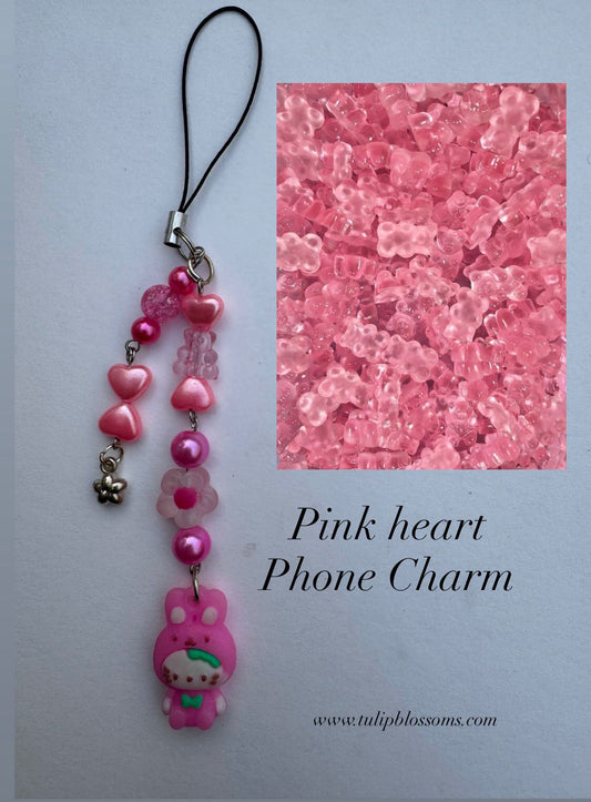 Pink Heart Phone Charm