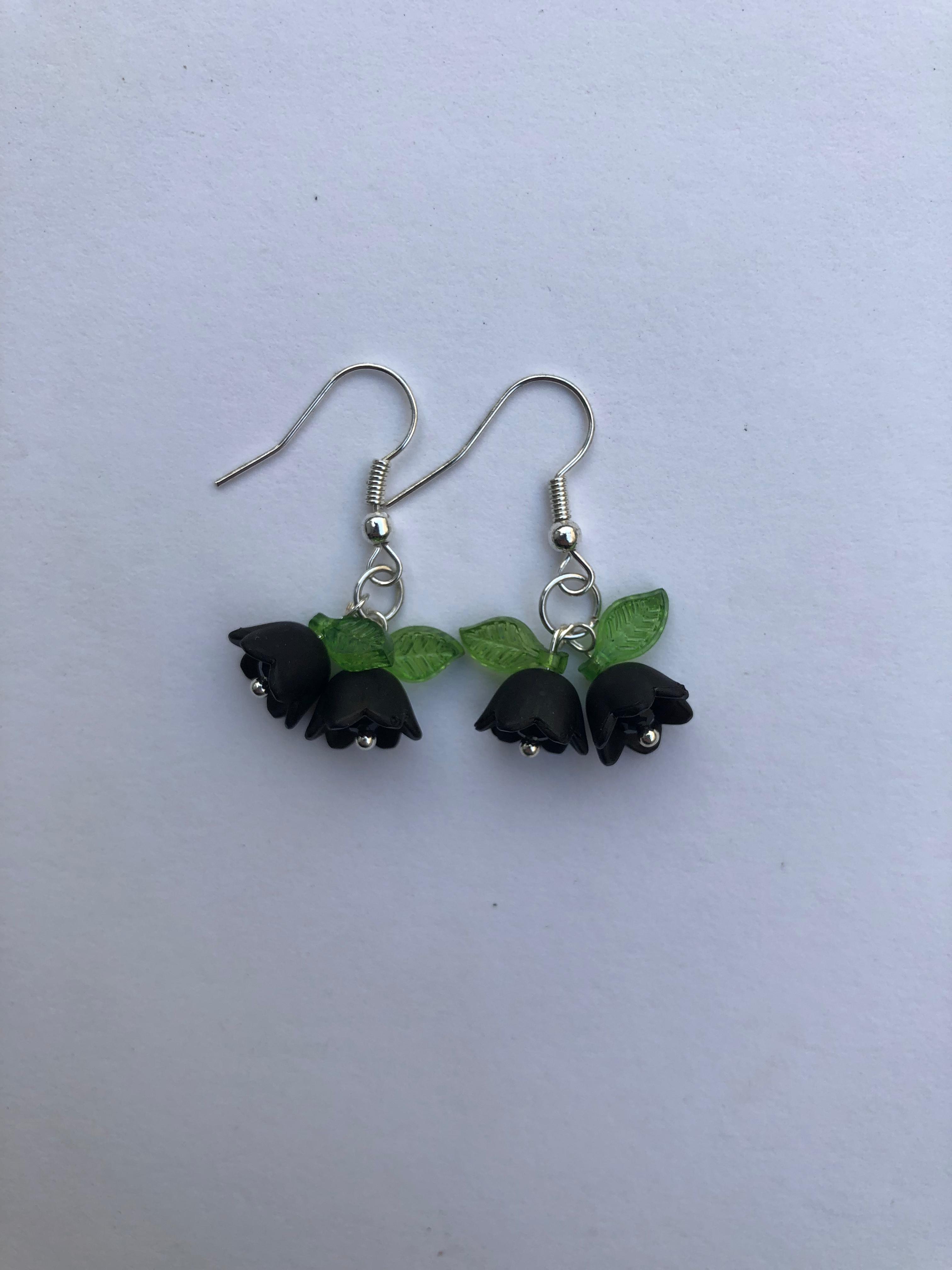 Double Black Bellflower Earings