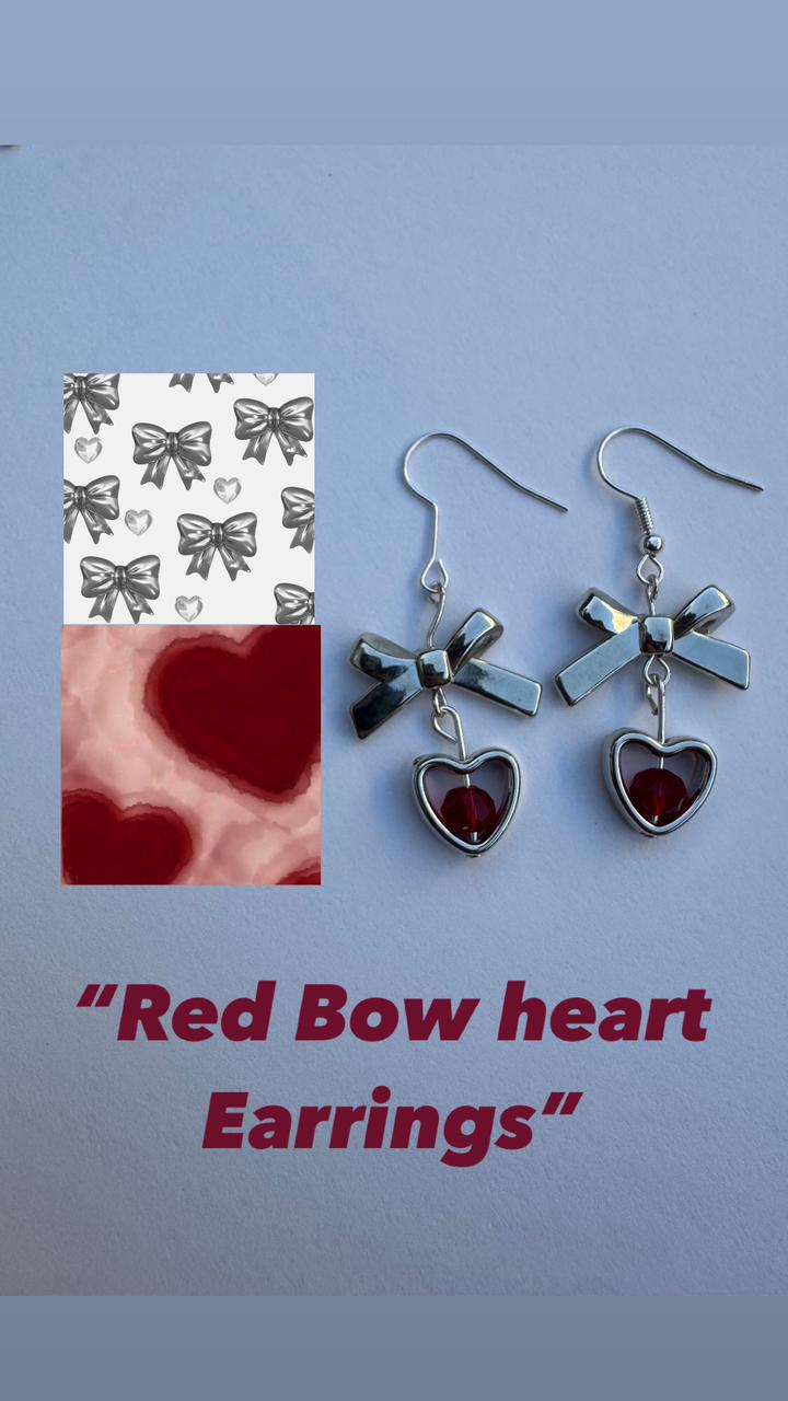 Red Bow Heart Earrings