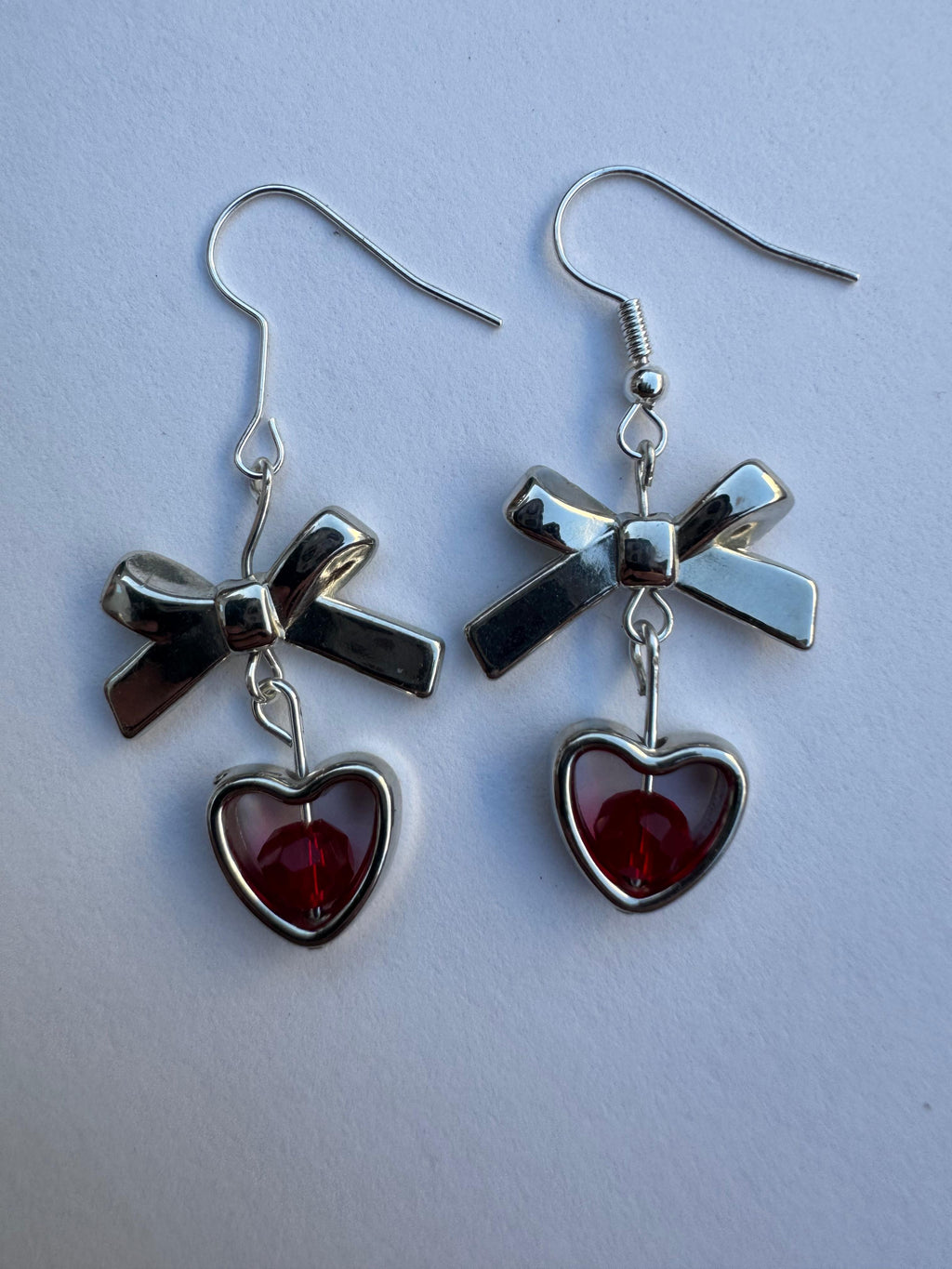Red Bow Heart Earrings