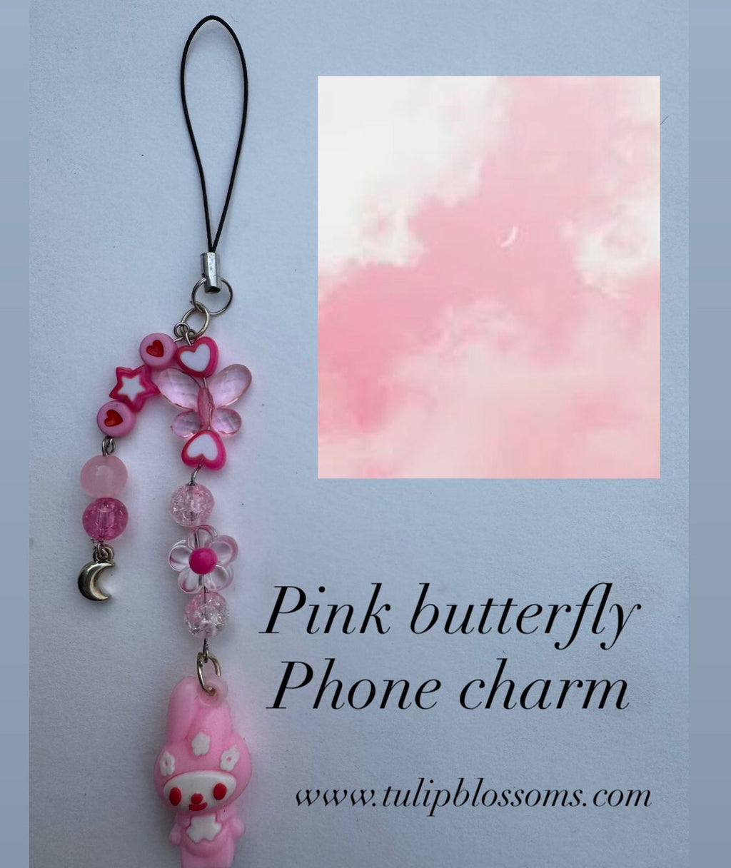 Pink Butterfly Phone Charm