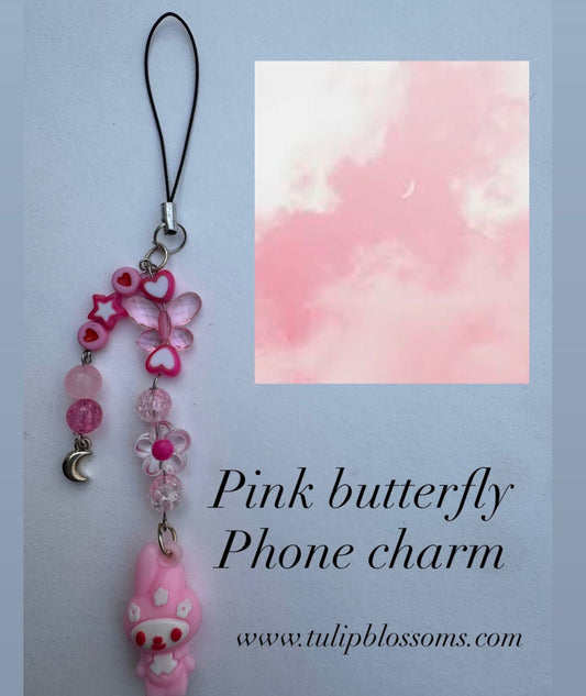 Pink Butterfly Phone Charm