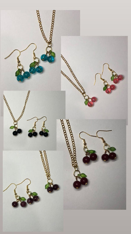 Cherry Pendant and Earrings (pair)