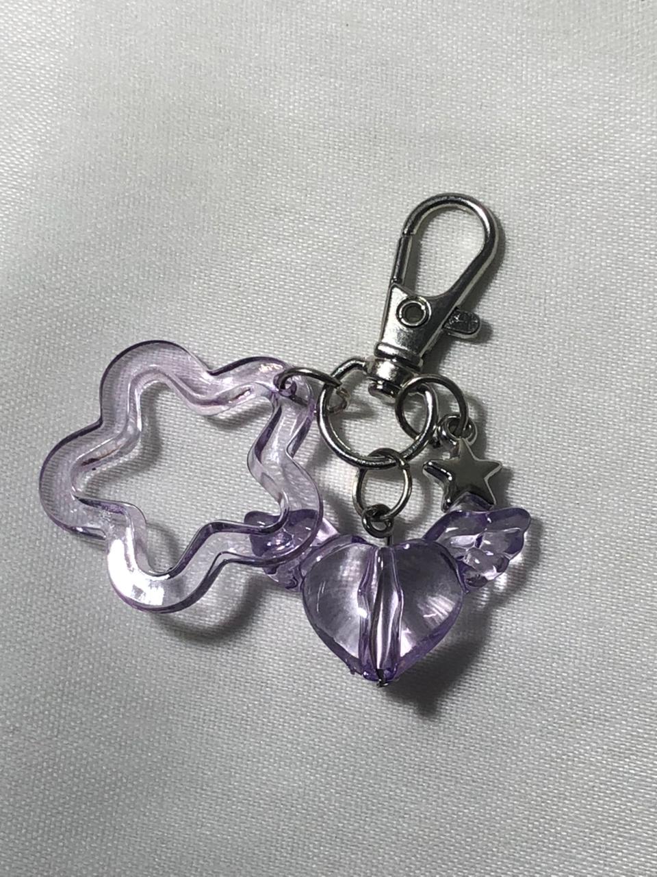 Purple Star Heart  Keychain