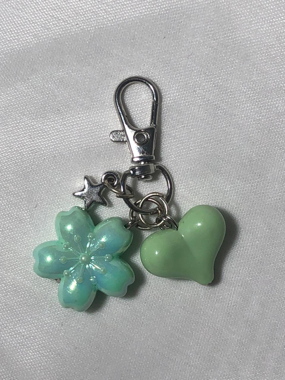 Green Flower Heart Keychain