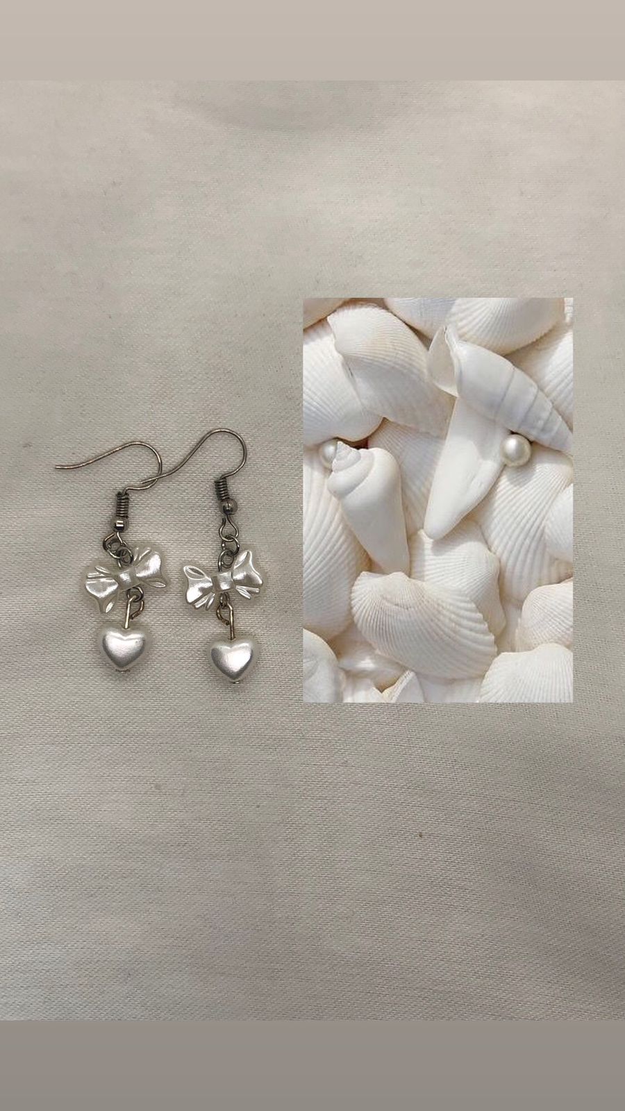 white bow heart earrings