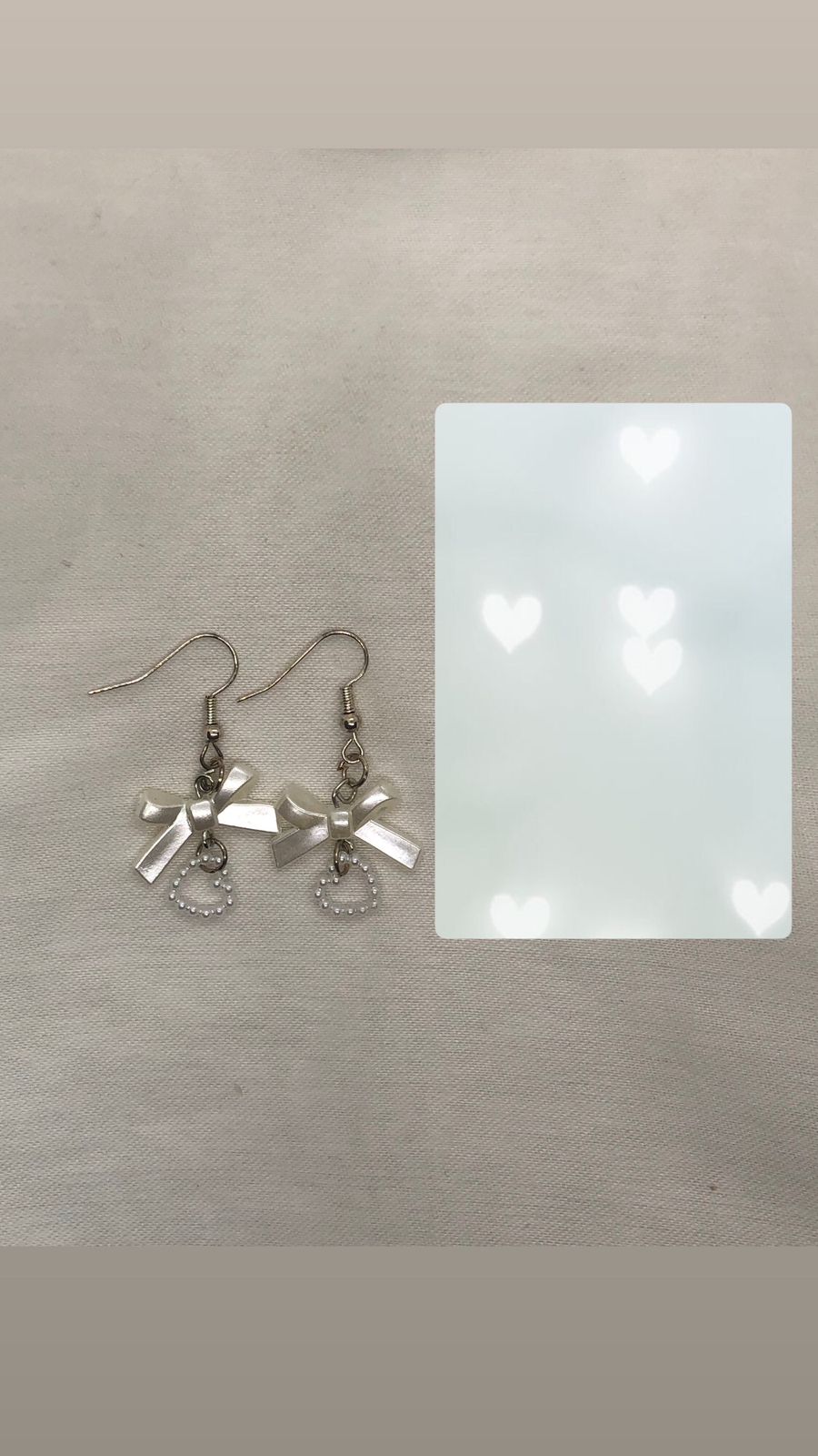 White Bow Heart Earrings