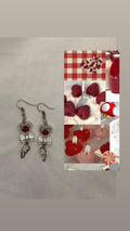 Maroon heart wings earrings