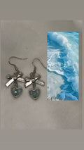 Blue Heart Bow Earrings