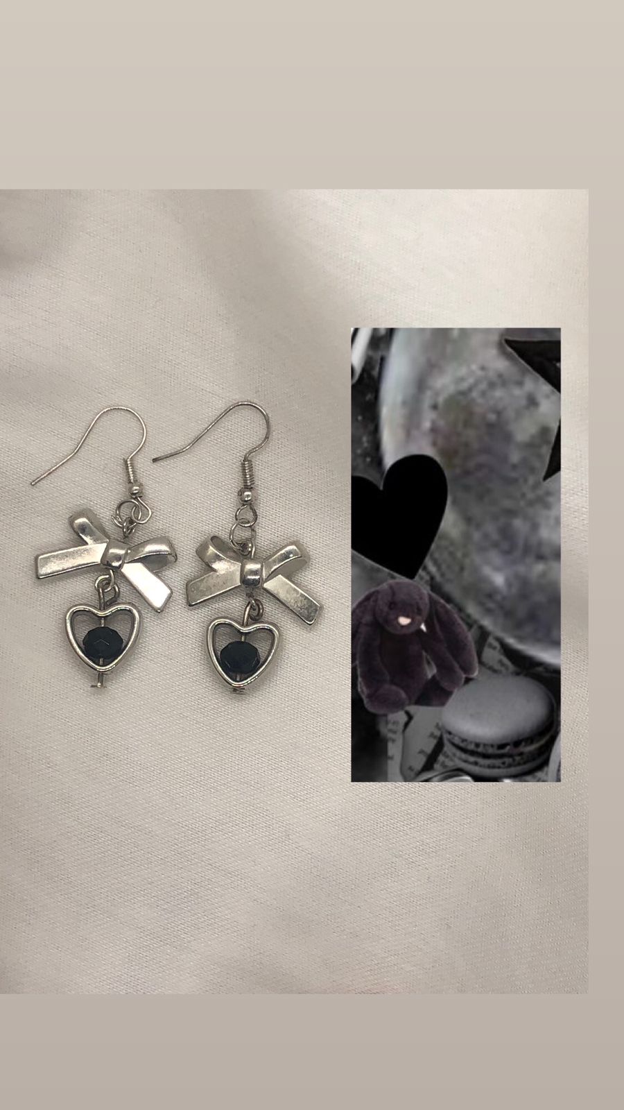 Black Bow Heart Earrings