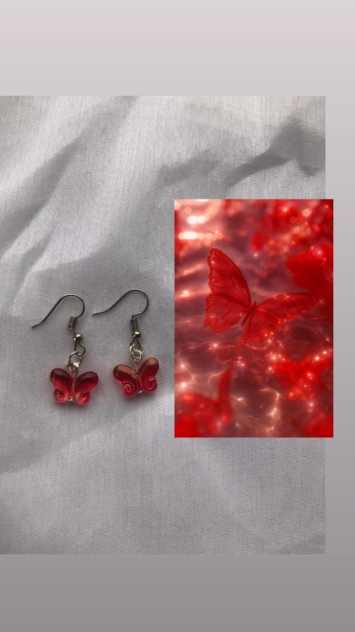 Red Glass Butterflies Earrings