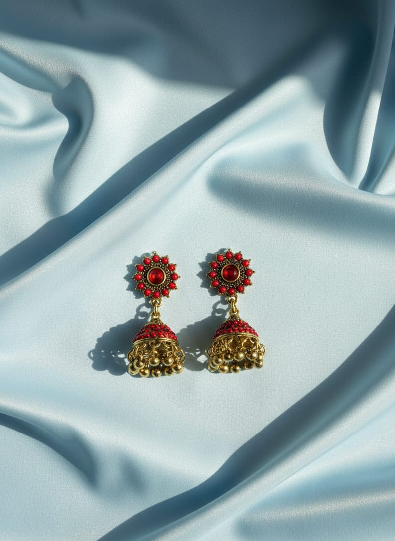 Red Jhumkas Earrings