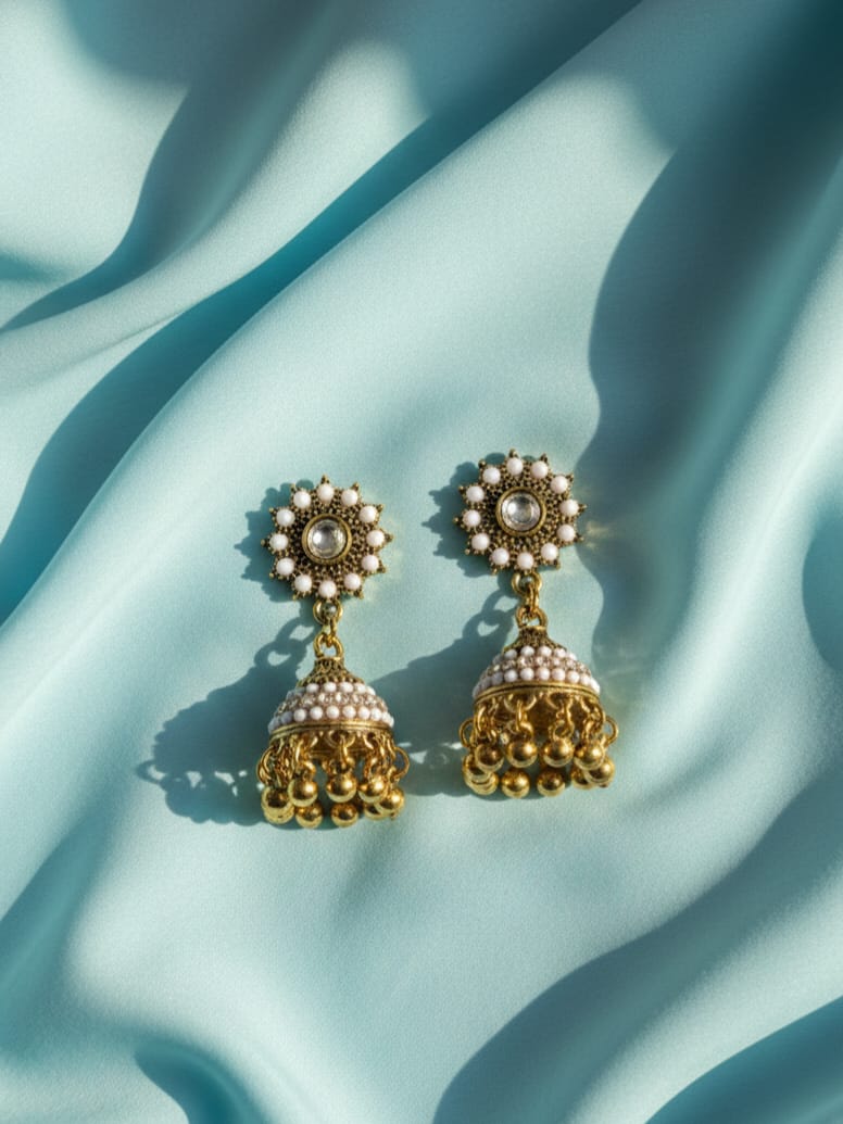 White Jhumka Earrings