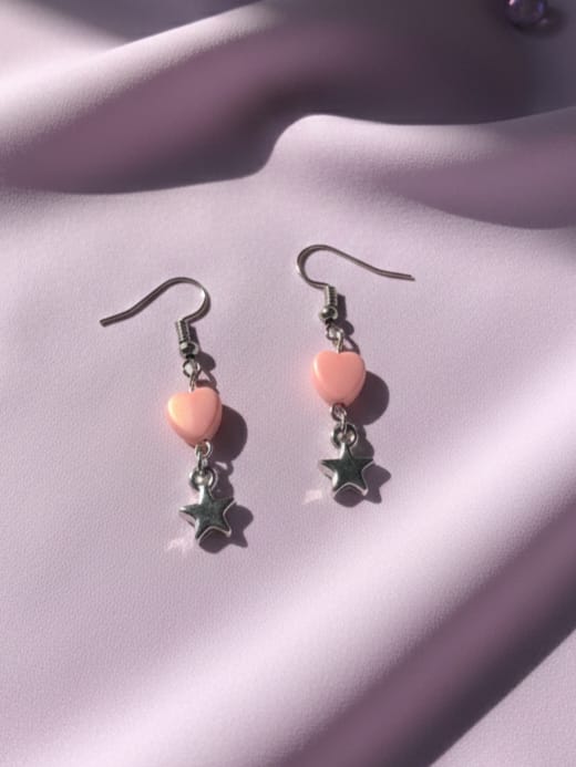 Pink Heart Star Earrings