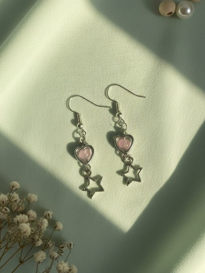Pink Heart star Earrings