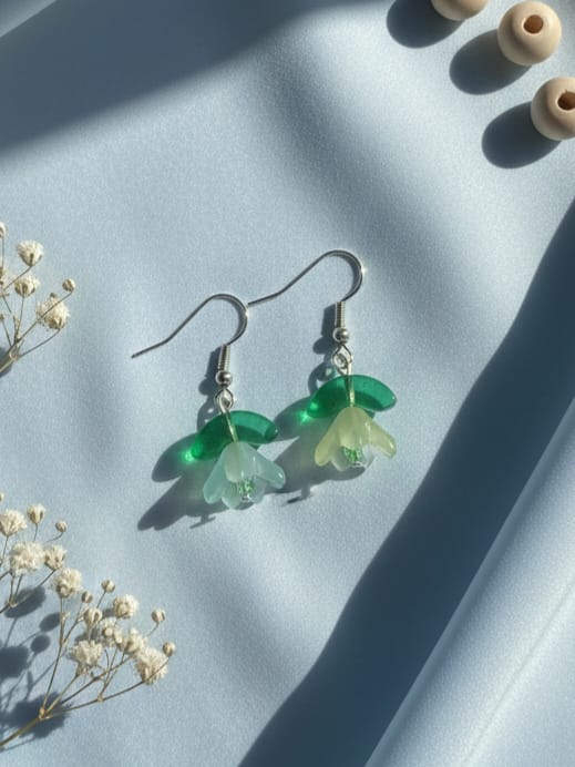 Yellowish Green Glass Tulips Earrings
