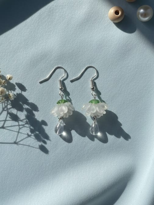 White Flower Drop Earrings