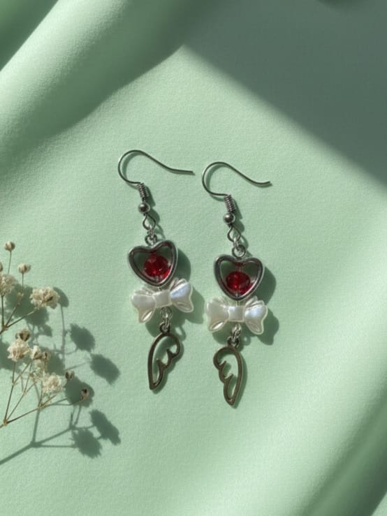 Heart Bow Wings Earrings