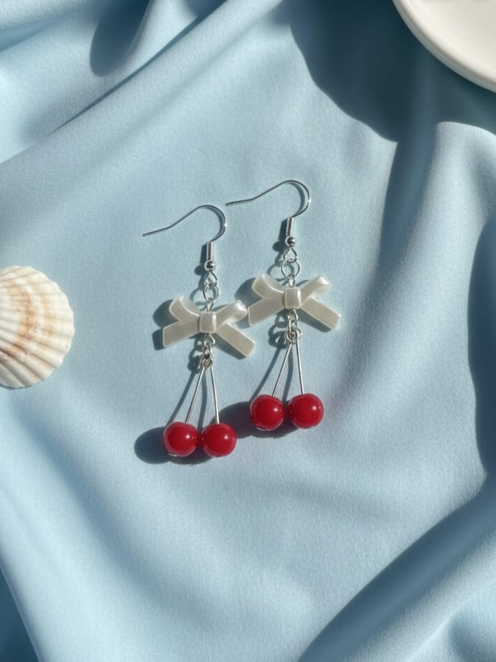 Red Bow Cherry Earrings