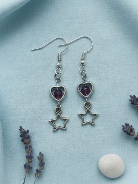 Purple Heart Star Earrings