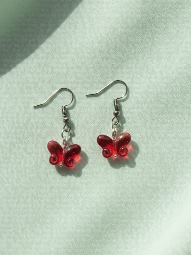Red Glass Butterfly Earrings