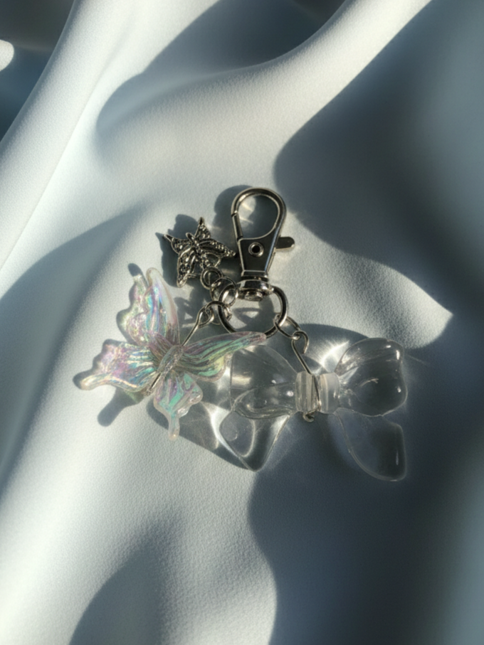 White Bow Butterfly Keychain
