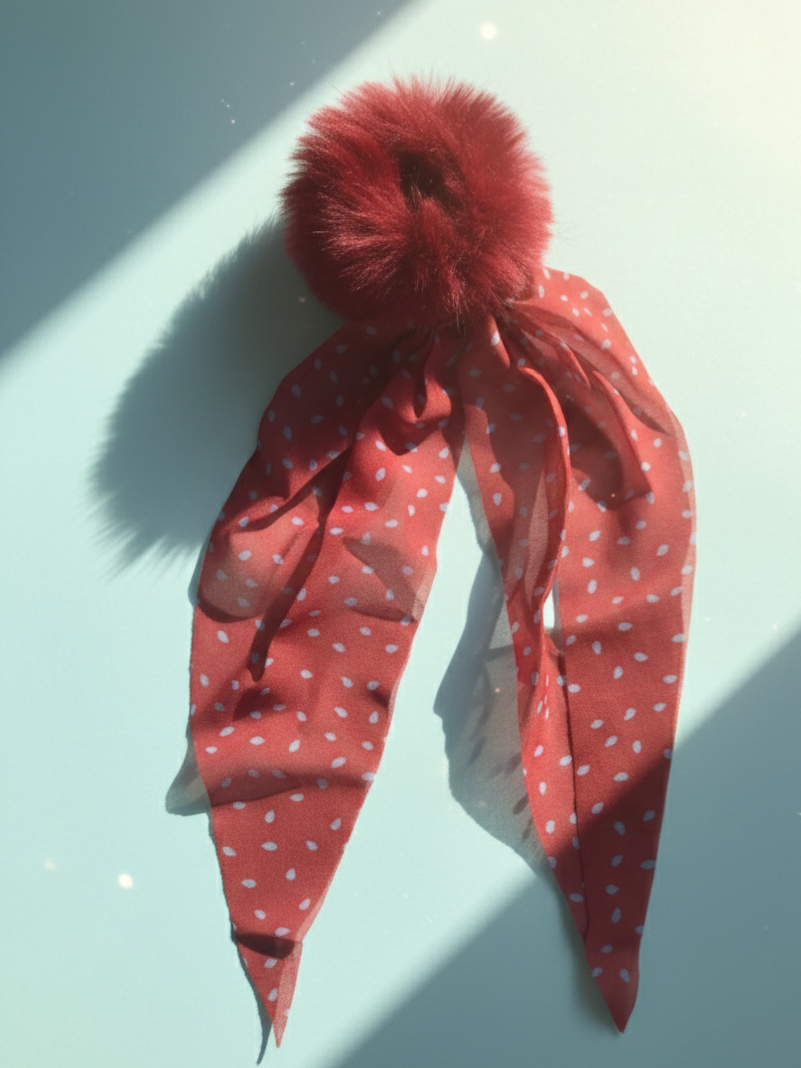 Red Fur Satin Pony Tail