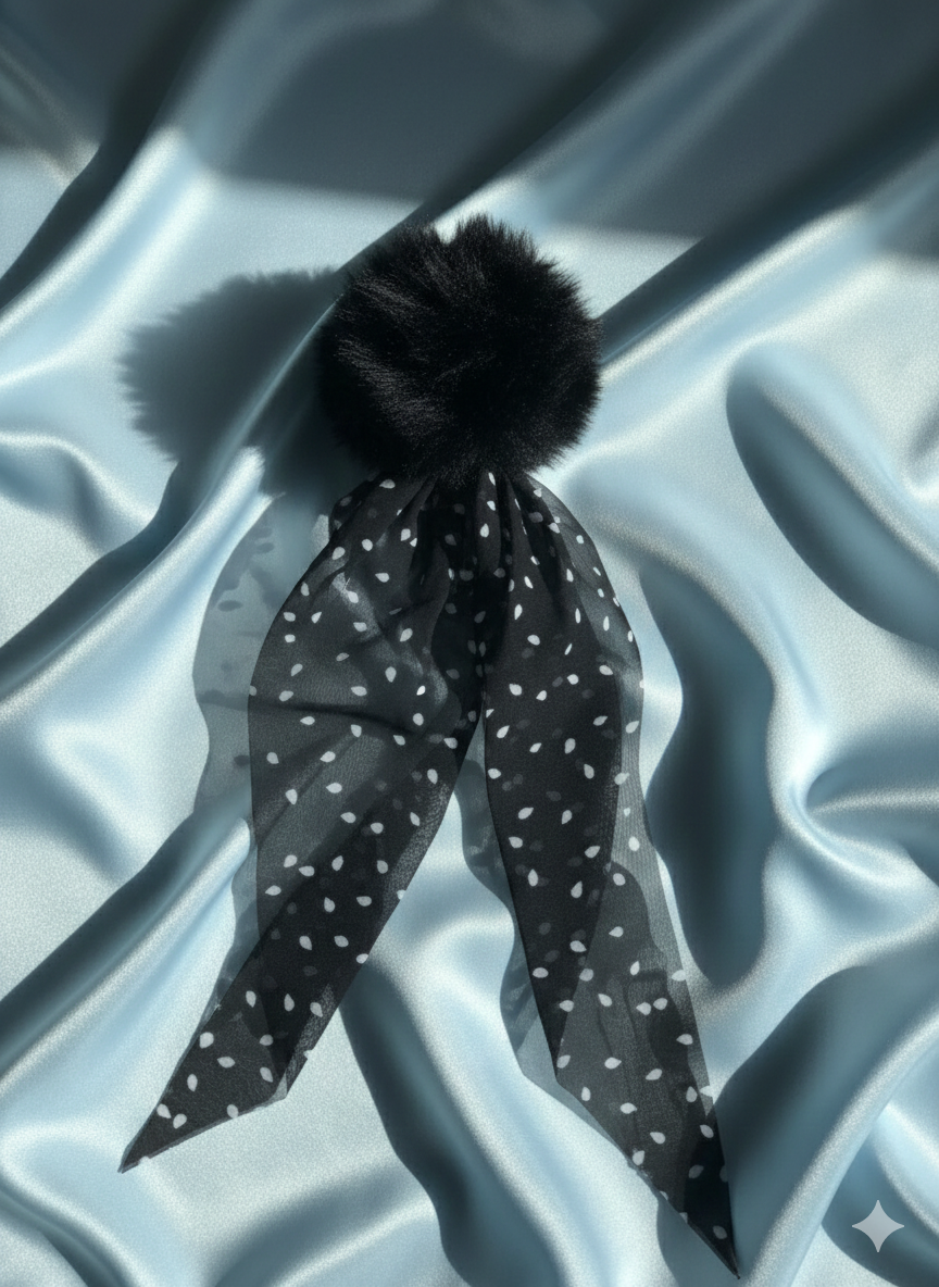 Black Fur Satin Ponytail