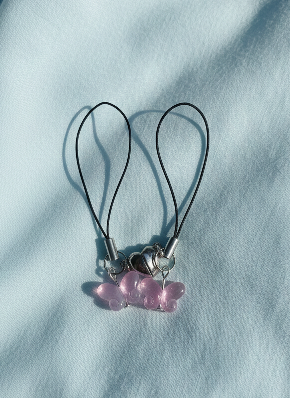 Pair of Pastel Glass Butterfly Phone Charms